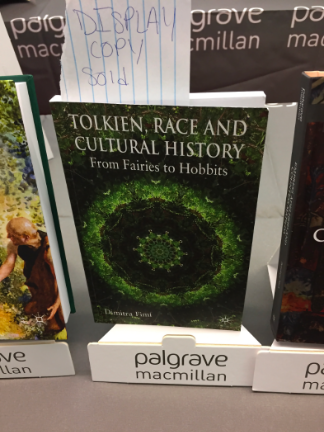 a photograph of Dimitra Fimi’s “Tolkien, Race, and Cultural History” with a handwritten sign reading “display copy sold”
